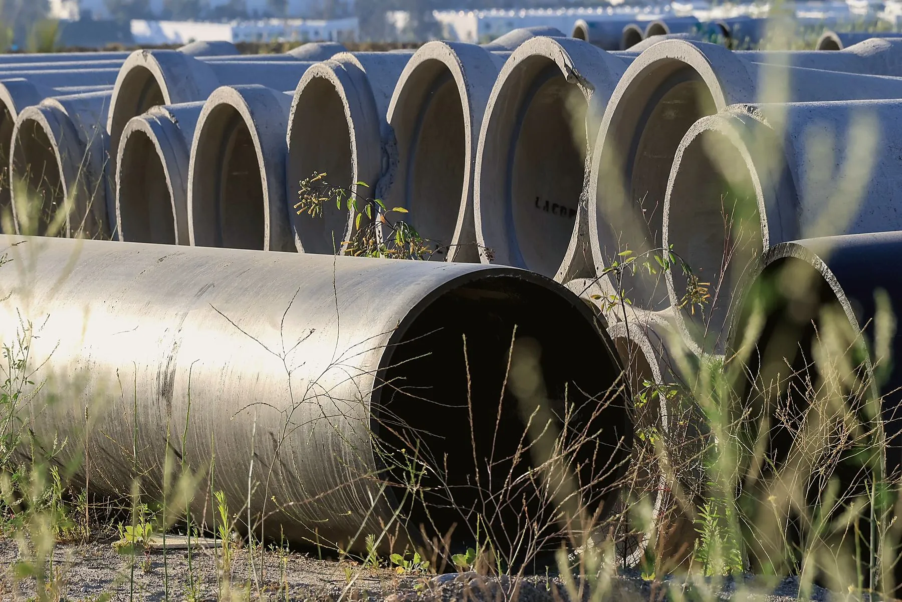 Stacked concrete storm drain pipe